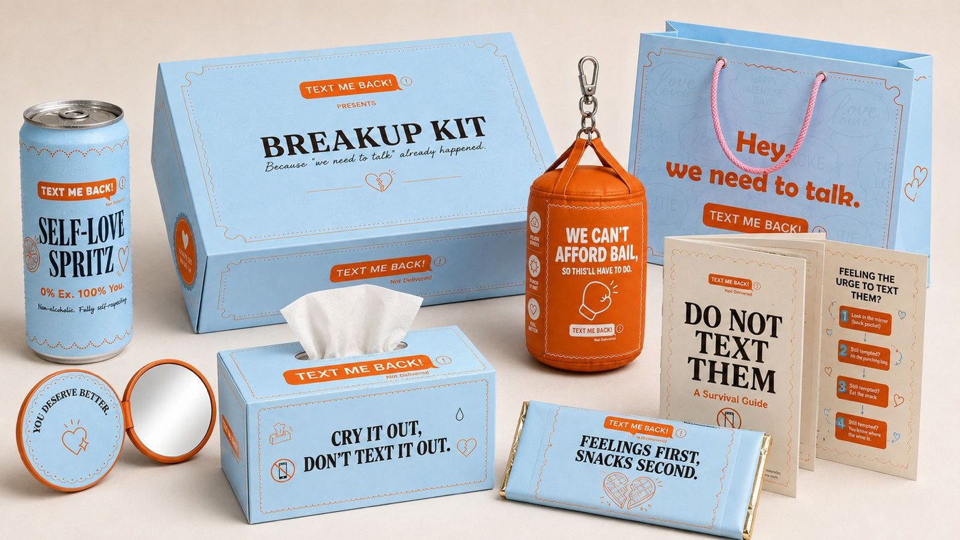 Breakup Kit — full gift system laid out together